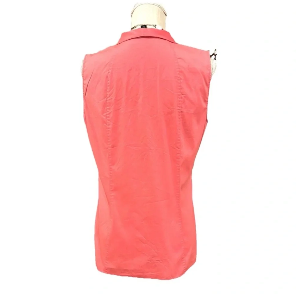 NEW LAFAYETTE 148 NY 8 MEDIUM SLEEVELESS COTTON STRETCH SHIRT CORAL STITCH YOKE - Picture 6 of 11